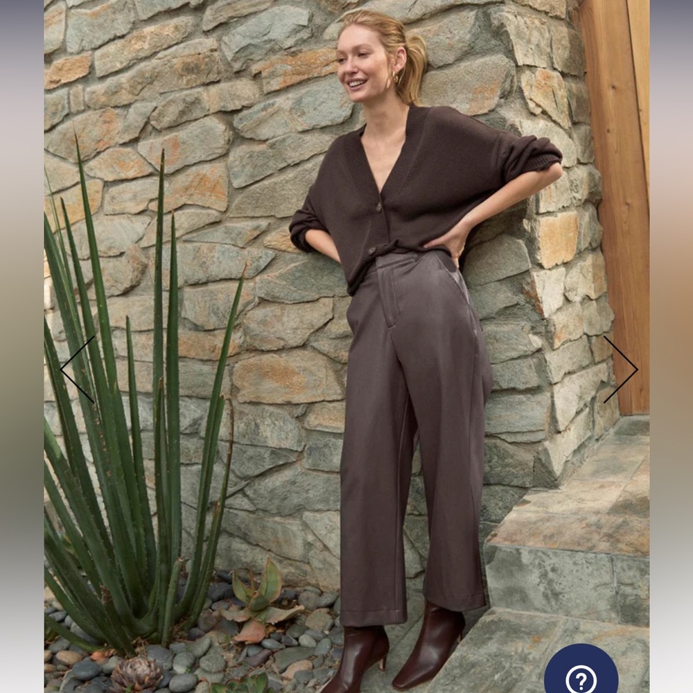 Splendid Womens Brown Faux Leather Vegan Wide Leg Ankle Pants Trousers NWT - Picture 1 of 7